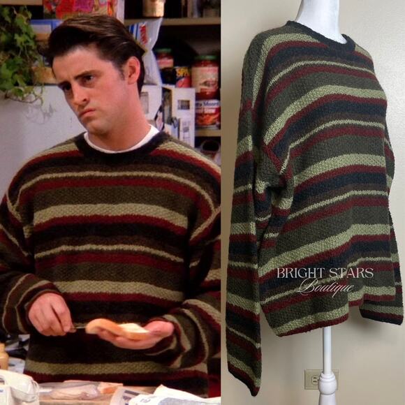 Extremely Rare Stripe Sweater ASO Joey Tribbiani Friends 90s Striped Crew Neck - Picture 4 of 12